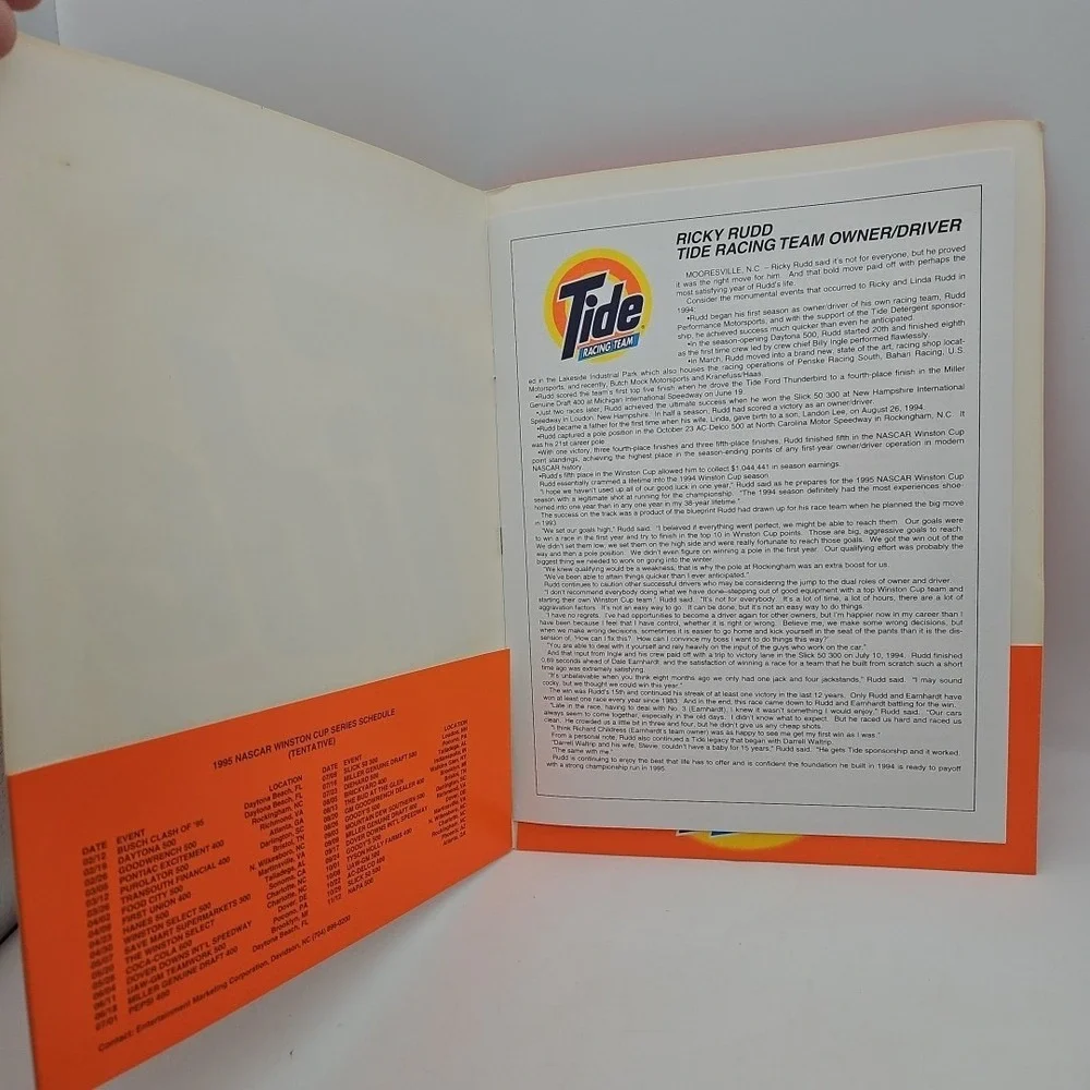 Vintage Nascar Press Kit Tide Racing Team Ricky Rudd Media Guide #10‎ Bill Ingle